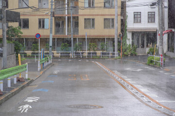 Fototapeta na wymiar 東京の赤坂9丁目で見える土砂降りの風景