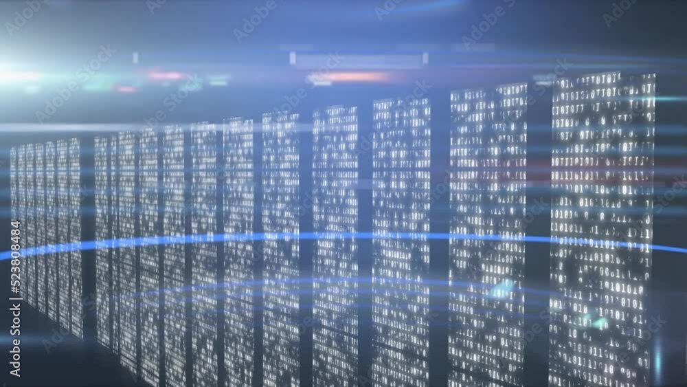 Aufkleber animation of light beam over data processing on digital interface against server room