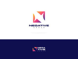 Fototapeta premium Letter N Logo Design with Negative Space. Abstract N Initial Logo or Icon in Colorful Gradient