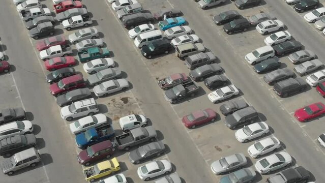 Aerial Clip Of A Impound Car Lot 