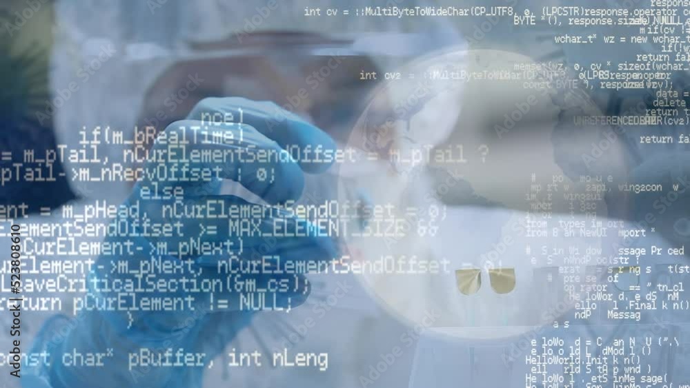 Aufkleber animation of data processing and virus cells over caucasian male lab worker with sample