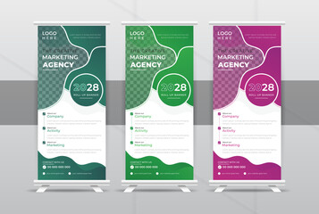 Modern and creative corporate business roll up banner template design or stands template layout for exhibition