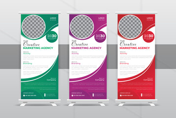 Creative marketing agency business roll up banner design or pull up stand banner template