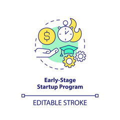 Early-stage startup program concept icon. Funding source abstract idea thin line illustration. Financial grants. Isolated outline drawing. Editable stroke. Arial, Myriad Pro-Bold fonts used