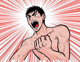 叫ぶ熱血土木作業員のイラスト