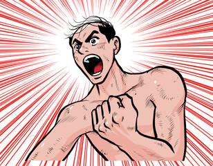 叫ぶ熱血土木作業員のイラスト