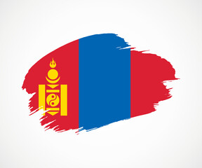 Abstract creative painted grunge brush flag of Mongolia country with background