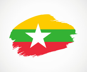 Abstract creative painted grunge brush flag of Myanmar country with background