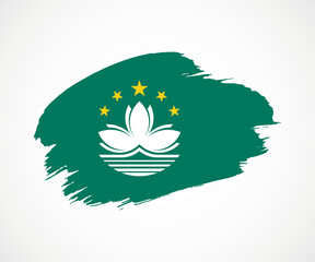 Abstract creative painted grunge brush flag of Macau country with background