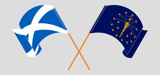 Crossed and waving flags of Scotland and the State of Indiana