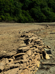 stone wall on lake bed