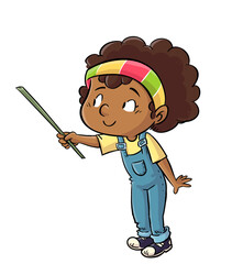 Illustration of African American girl pointing with a pointer