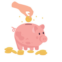 Save money with pink piggybank. Flat vector illustration