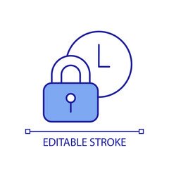 Clock and padlock RGB color icon. Closed time period. Time management. Business and schedule. Isolated vector illustration. Simple filled line drawing. Editable stroke. Arial font used
