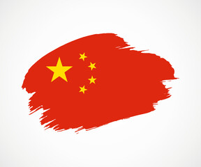 Abstract creative painted grunge brush flag of China country with background