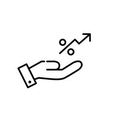 Fototapeta premium Investing in growing market receiving profit. Hand holding growing percent arrow. Pixel perfect, editable stroke line icon