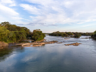 Brazil nature in long river surrounded by forest and river islands, Tocantins 