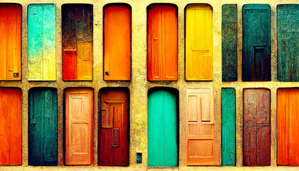 Pattern of many multicolored doors