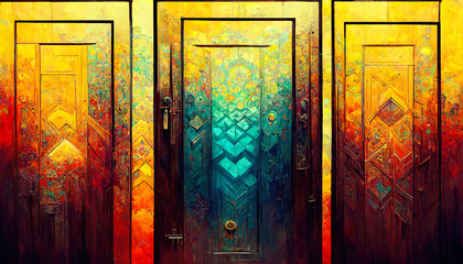 Pattern of many multicolored doors