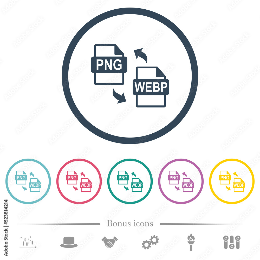 Poster png webp file conversion flat color icons in round outlines