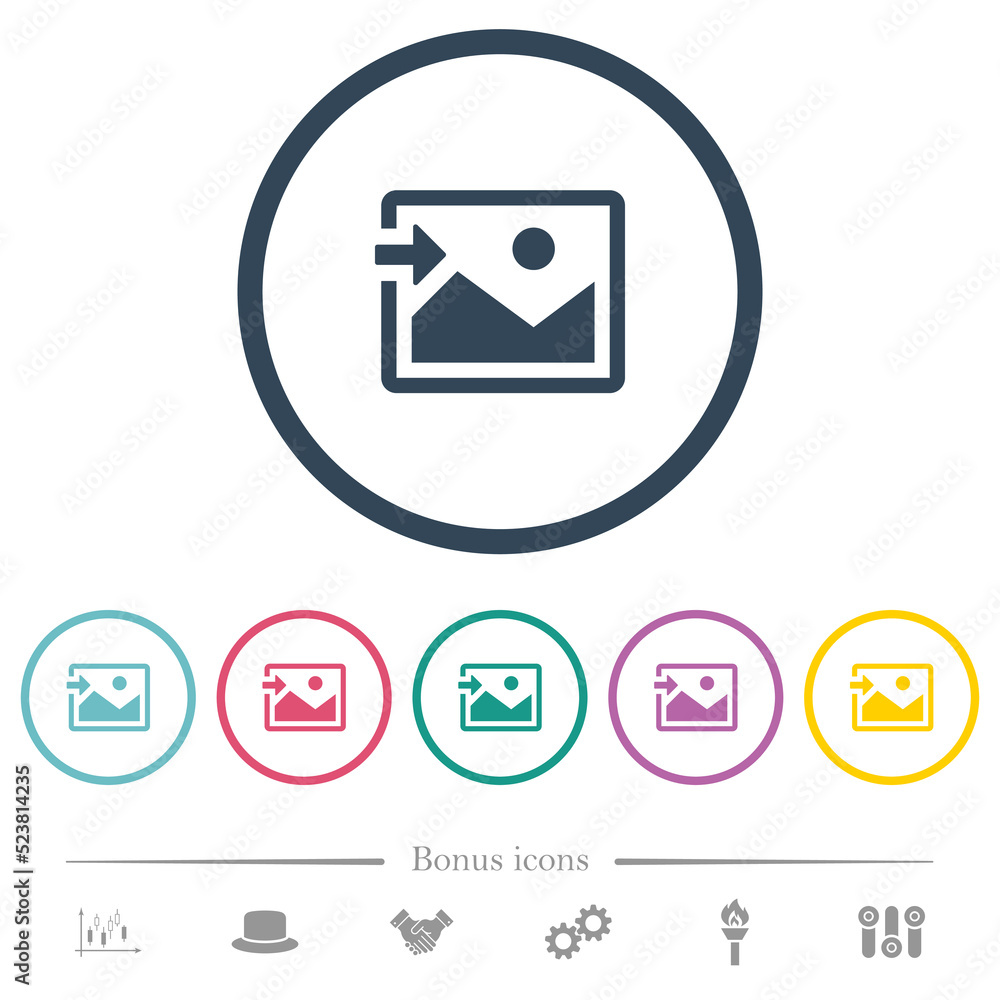 Poster import image flat color icons in round outlines