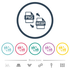 PNG WEBP file conversion flat color icons in round outlines