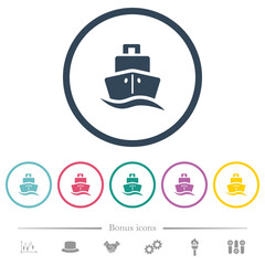 Cruise ship front view solid flat color icons in round outlines