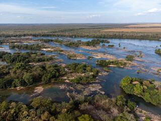 Fototapeta na wymiar Brazil nature in long river surrounded by forest and river islands, Tocantins 