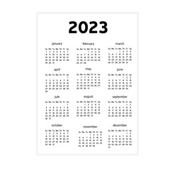 calendar 2023 week start Sunday corporate design template vector.