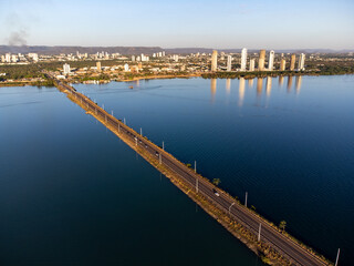 Long bridge over large lake of Rio Tocantins in Palmas