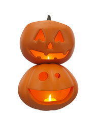 Halloween concept candle glowing inside of pumpkin, 3d illustration of Halloween pumpkin character