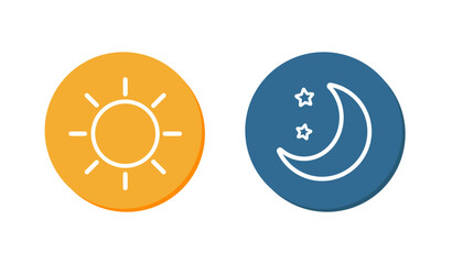 Day and night icon. Sun on orange background. Moon and stars in midnight. Vector illustration © Alano Design