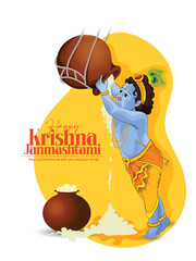 illustration of Lord Krishna eating makhan cream on Happy Janmashtami holiday Indian festival