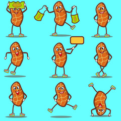 set of Salmon as cartoon meat characters. Different expression for cute character vector illustration