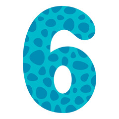 6, cartoon Arabic numerals with prints. Ten digits of the Arabic numerals from 0 to 9, font Hand drawn. Decorative numbers for children's magazines. Vector illustration isolated on white background