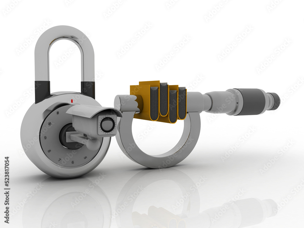 Poster 3d rendering folder on screw gauge with cctv lock