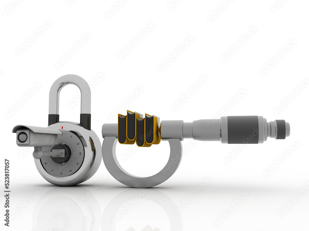 Poster 3d rendering folder on screw gauge with cctv lock