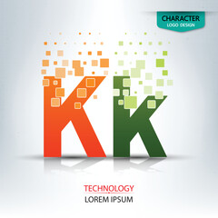 The letter k, character digital technology logo design vector