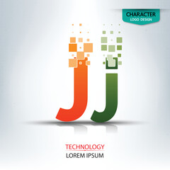 The letter J, character digital technology logo design vector