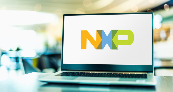 Laptop computer displaying logo of NXP Semiconductors