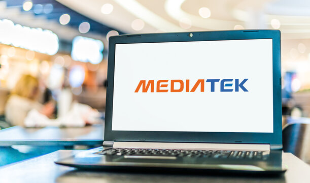 Laptop computer displaying logo of MediaTek