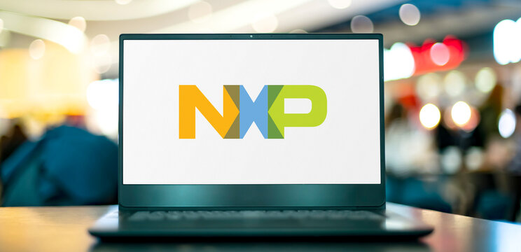 Laptop computer displaying logo of NXP Semiconductors