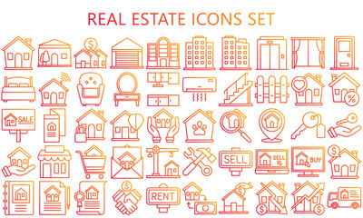 Real Estate gradient outline icon set. Included the icons as realty, property, mortgage, home, apartment and more. Simple vector for ui, ux kit and application, EPS 10 ready convert to SVG.