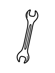 Wrench doodle vector, cartoon construction tool isolate on white.