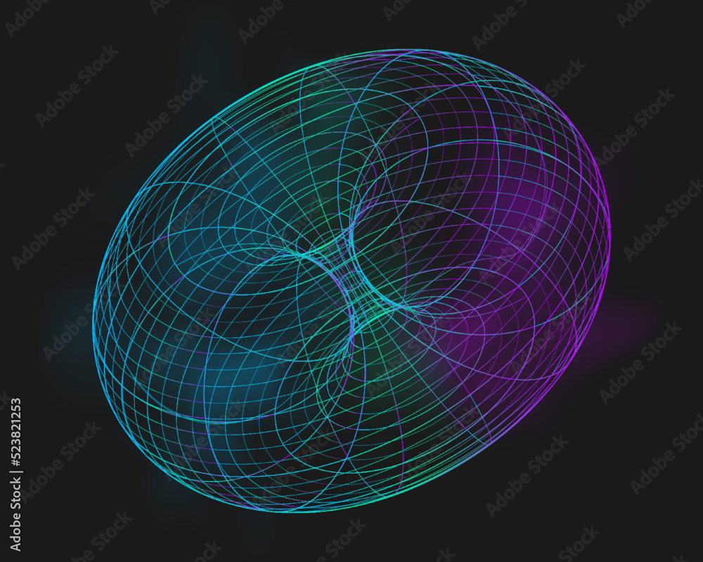 Poster cyber distorted shape, retro punk design element. wireframe wave geometry shape on black background.