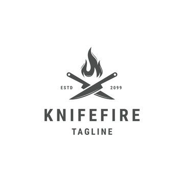 Knife fire logo design template flat vector