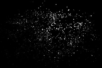 White gray blurred bokeh lights on black background. Glitter sparkle stars for celebrate. Overlay for your design
