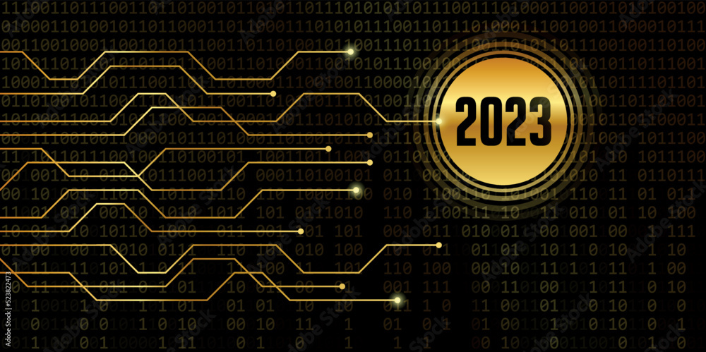 Aufkleber 2023 new year number on binary code background
