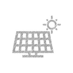 Solar energy grey sketch vector icon. Solar panels station concept