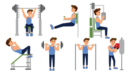 Man who is liking sport doing fitness. Healthy life and regular sports concept. Fitness set in sequence. Ways of life and different types of sports.